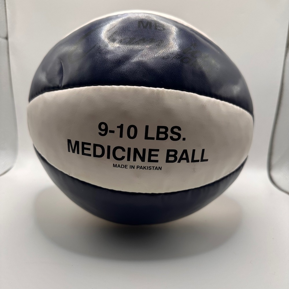 NEW! Rhino Champion Sports MB9 Medicine Ball 9-10 lbs Navy Blue White Leather